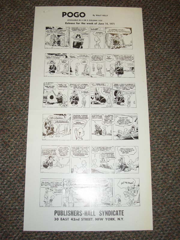 Pogo-Walt Kelly-Newspaper Comic Proof Sheet-6/14/1971 Comic Art