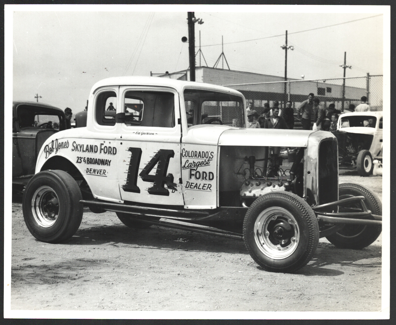 Eddie Jackson #14 Flathead Coupe Race Car 8 x 10 B&W Photo (1956)