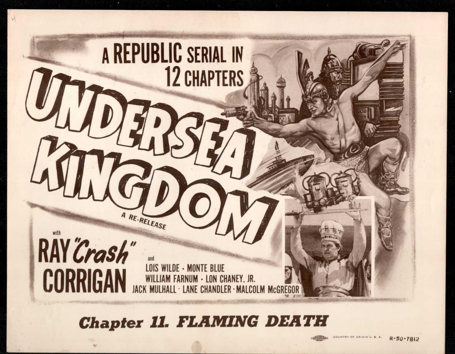 Undersea Kingdom-Lobby Card-1936-11x14-Booth Howard, Ray Corrigan, Monte Blue, SciFi, Adventure, Serial, Chapter 11 "Flaming Death"-VG/FN